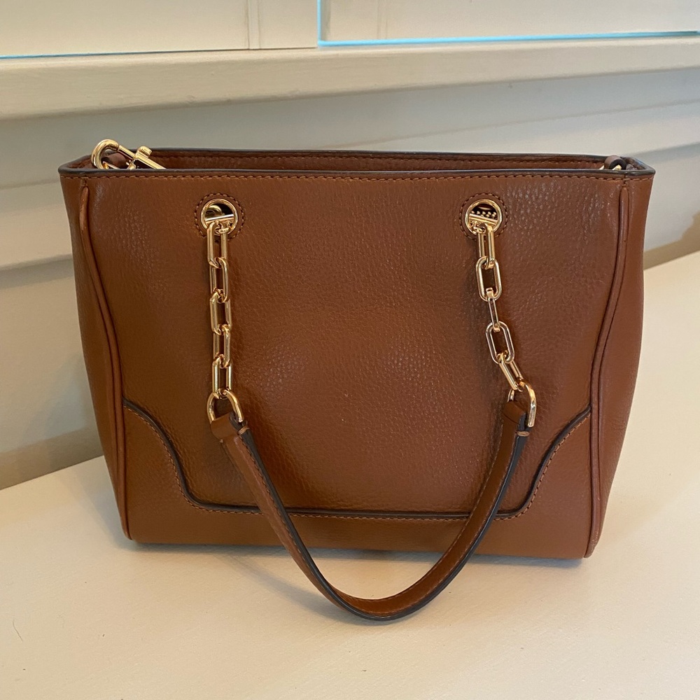 Tory Burch Tan Structured Tote with Gold Logo - Picture 3 of 10